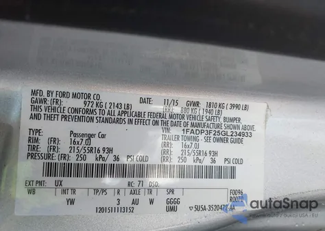 2016 Ford Focus Se from USA, damaged, VIN 1FADP3F25GL234933